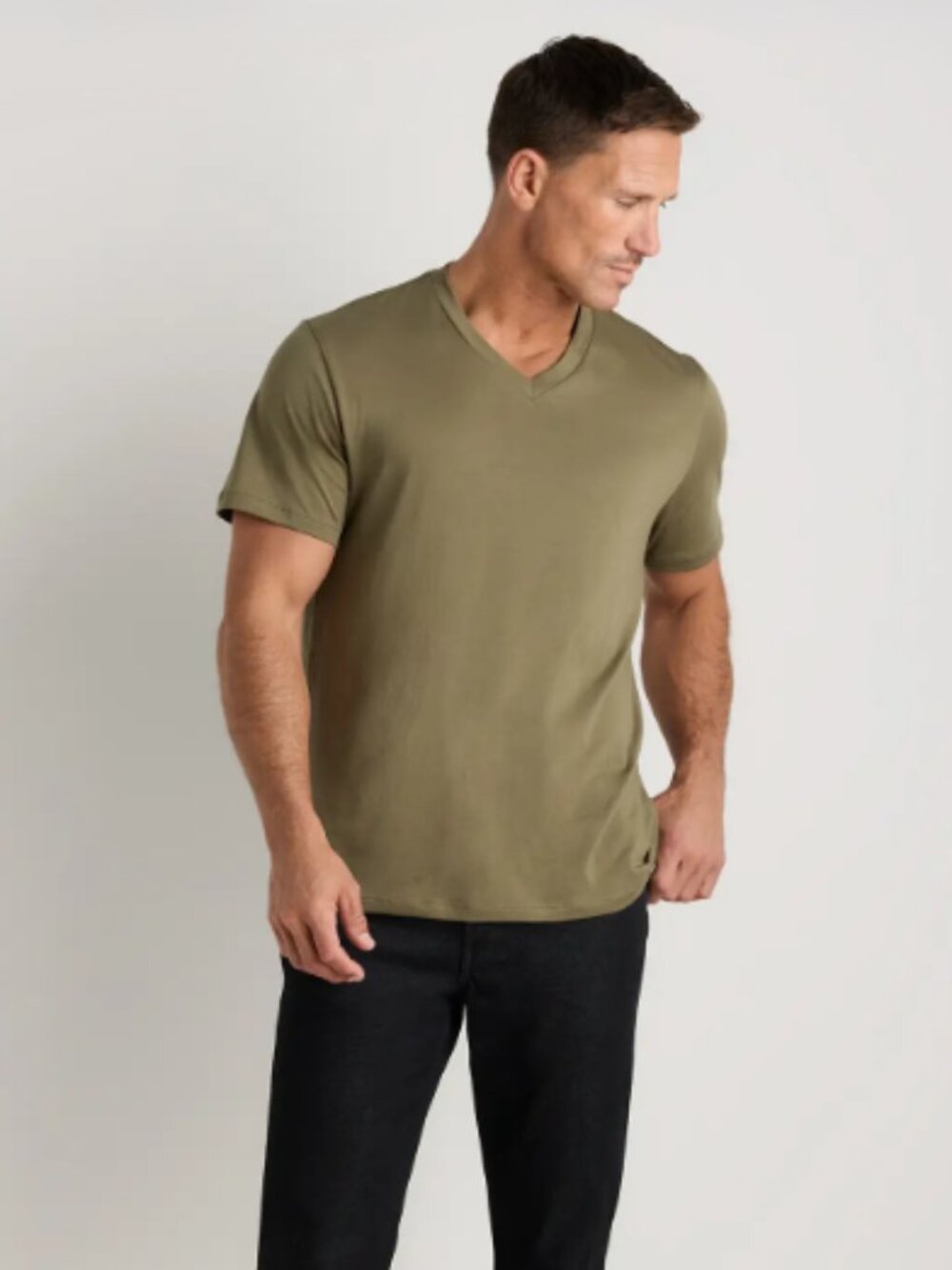 Quince 100% Pima Cotton Tee Mens M Military Green V Neck Short Sleeve T Shirt